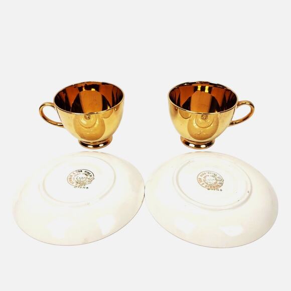 Antique Geo. H. Bowman & Son Gold Tea Cups Set Of 2 1920-40's Eggshell USA - Picture 4 of 10